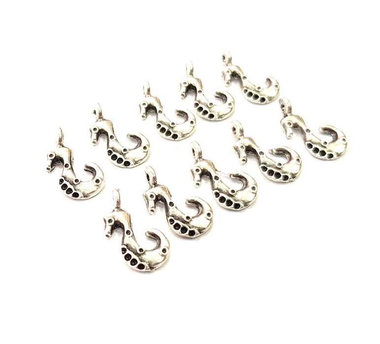 10 Seahorse Charm Silver Charms Antique Silver Plated Metal (17x6mm) G12310