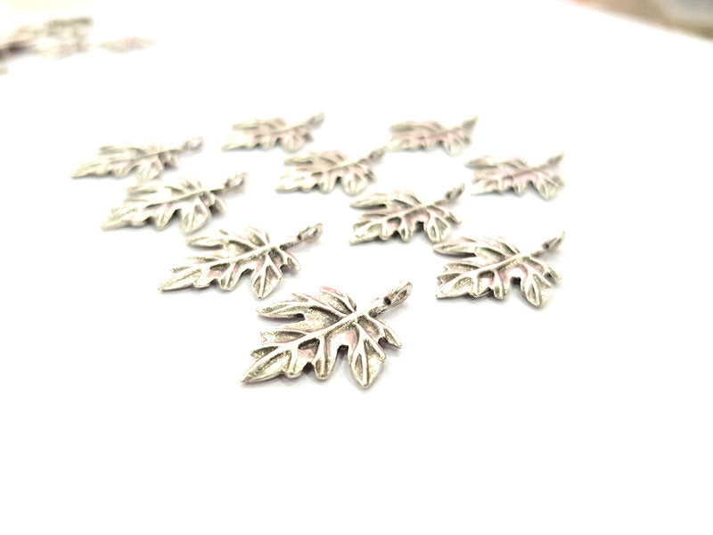 50 Leaf Charm Silver Charms Antique Silver Plated Metal (25x17mm) G12313