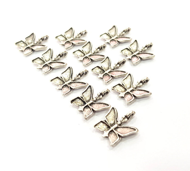 10 Butterfly Charm Silver Charms Antique Silver Plated Metal (18x14mm) G12314