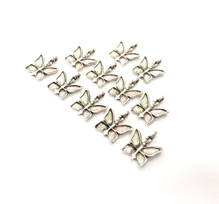 10 Butterfly Charm Silver Charms Antique Silver Plated Metal (18x14mm) G12314