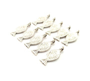 10 Fish Charm Silver Charms Antique Silver Plated Metal (21x8mm) G12315