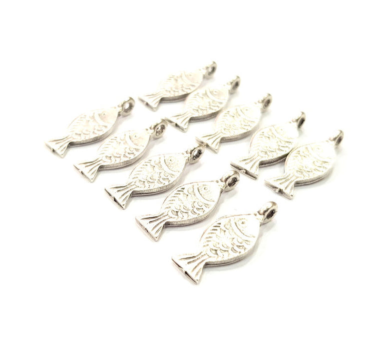 50 Fish Charm Silver Charms Antique Silver Plated Metal (21x8mm) G12315