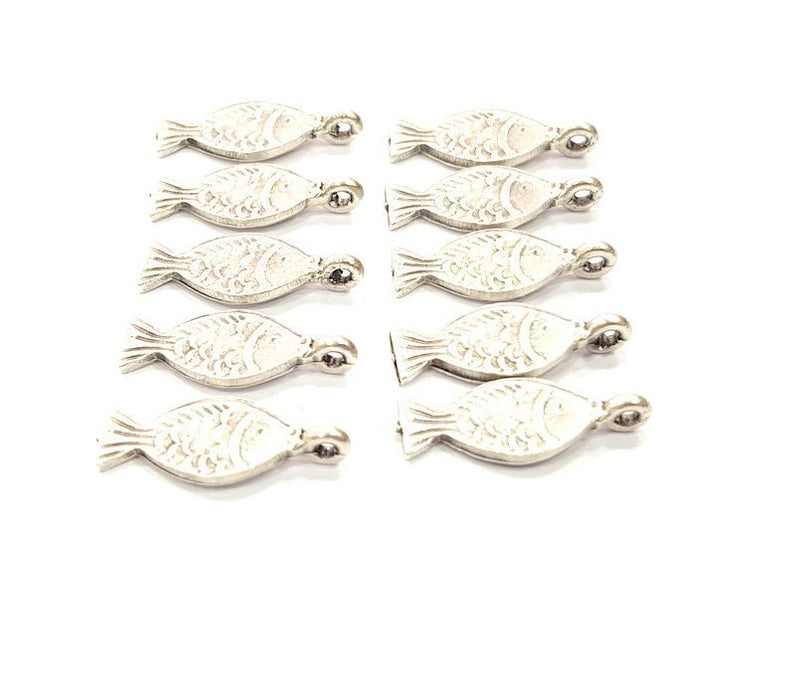 50 Fish Charm Silver Charms Antique Silver Plated Metal (21x8mm) G12315