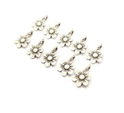 50 Flower Charm Silver Charms Antique Silver Plated Metal (10mm) G12316