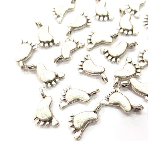 10 Foot Charm Silver Charms Antique Silver Plated Metal (17x9mm) G12319
