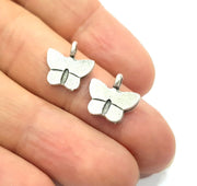 10 Butterfly Charm Silver Charms Antique Silver Plated Metal (13x12mm) G12321