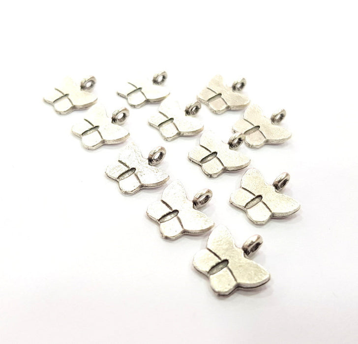 10 Butterfly Charm Silver Charms Antique Silver Plated Metal (13x12mm) G12321