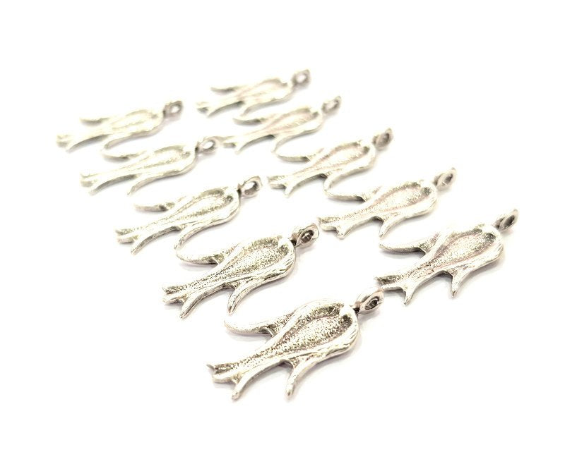 10 Tulip Charm Silver Charms Antique Silver Plated Metal (23x12mm) G12322