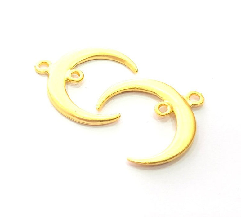 2 Crescent Charm Gold Moon Charm Gold Plated Charms  (28mm)  G12329
