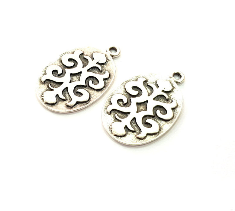 4 Silver Charms Antique Silver Plated Metal (32x20mm) G14427