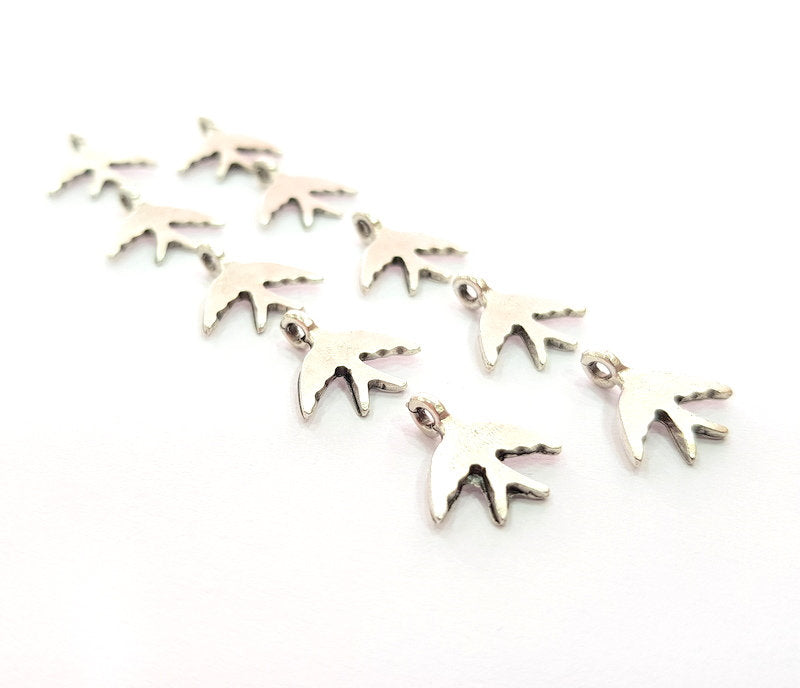 10 Swallow Charm Silver Charms Antique Silver Plated Metal (15x14mm) G14433