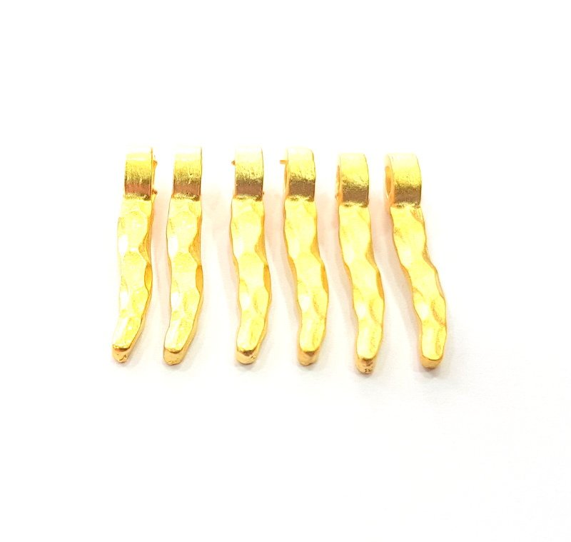 6 Gold Charm Gold Spike Charm Gold Plated Metal (27x5mm)  G12339