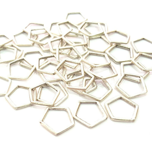 20 Silver Pentagon Connector Charms Antique Silver Plated Charms (13mm) G12341