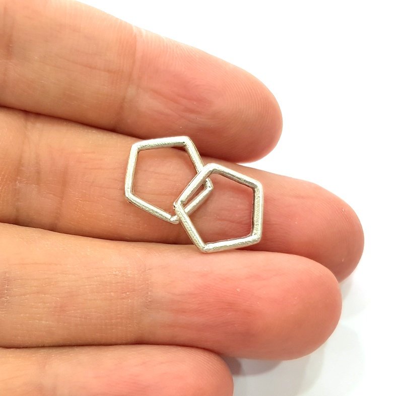 20 Silver Pentagon Connector Charms Antique Silver Plated Charms (13mm) G12341