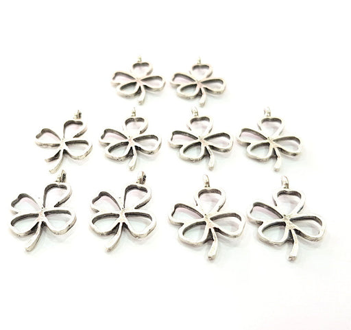 10 Clover Charm Antique Silver Plated Charms (24x16mm) G12343