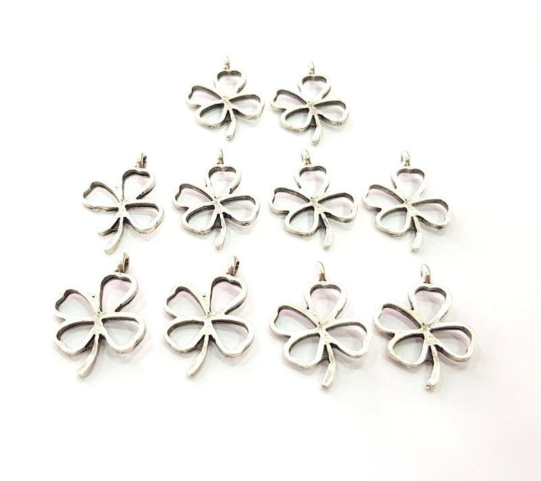 10 Clover Charm Antique Silver Plated Charms (24x16mm) G12343