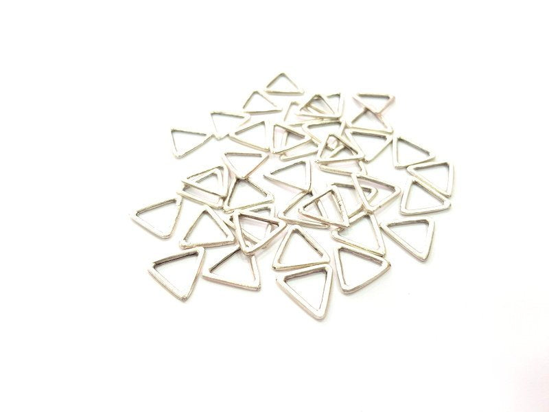 50 Silver Triangle Connector Charms Antique Silver Plated Charms (11mm) G12345