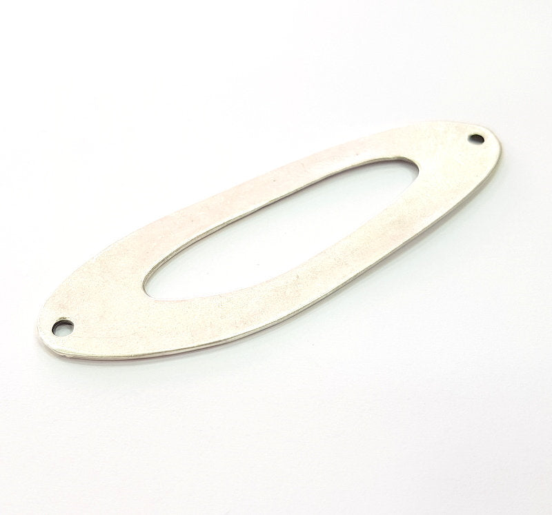 Large Oval Connector Pendant Antique Silver Plated Metal (90x29mm) G12350