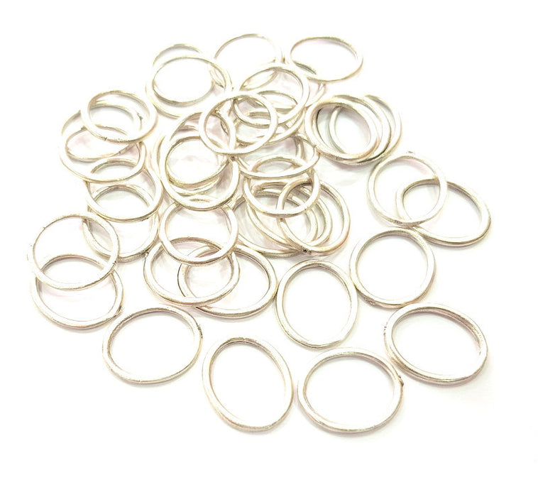 50 Silver Oval Connector Charms Antique Silver Plated Charms (16x14mm) G12352