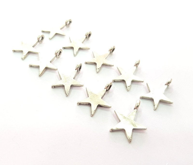 20 Star Charm Silver Charms Antique Silver Plated Metal (16x12mm) G12353
