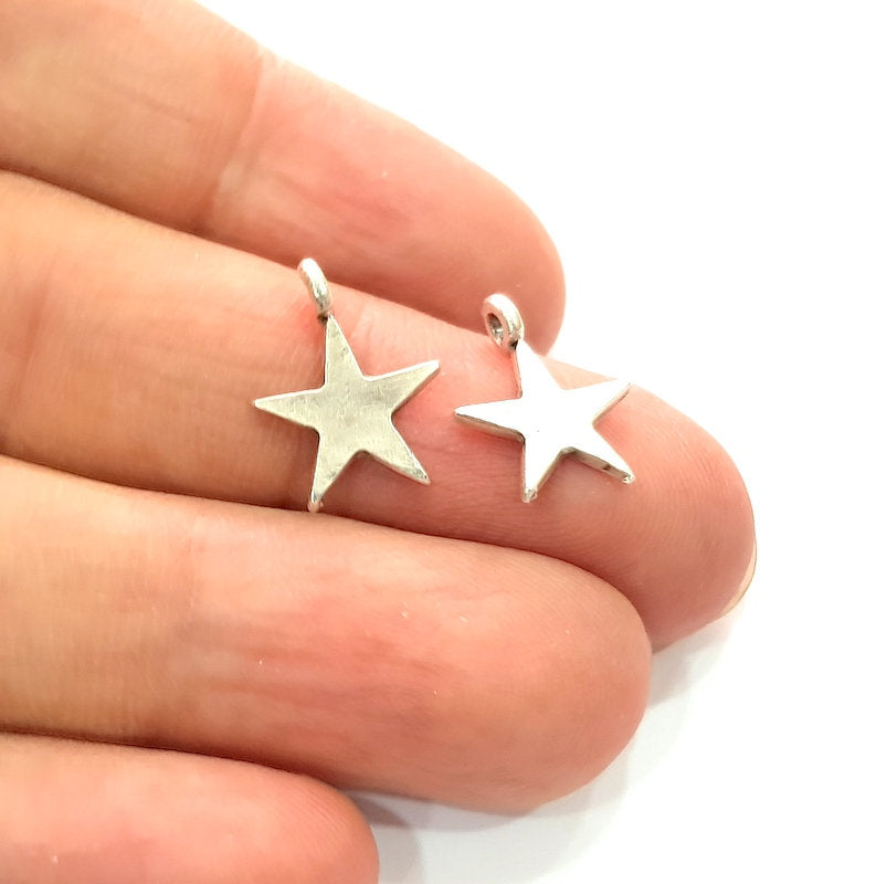 20 Star Charm Silver Charms Antique Silver Plated Metal (16x12mm) G12353
