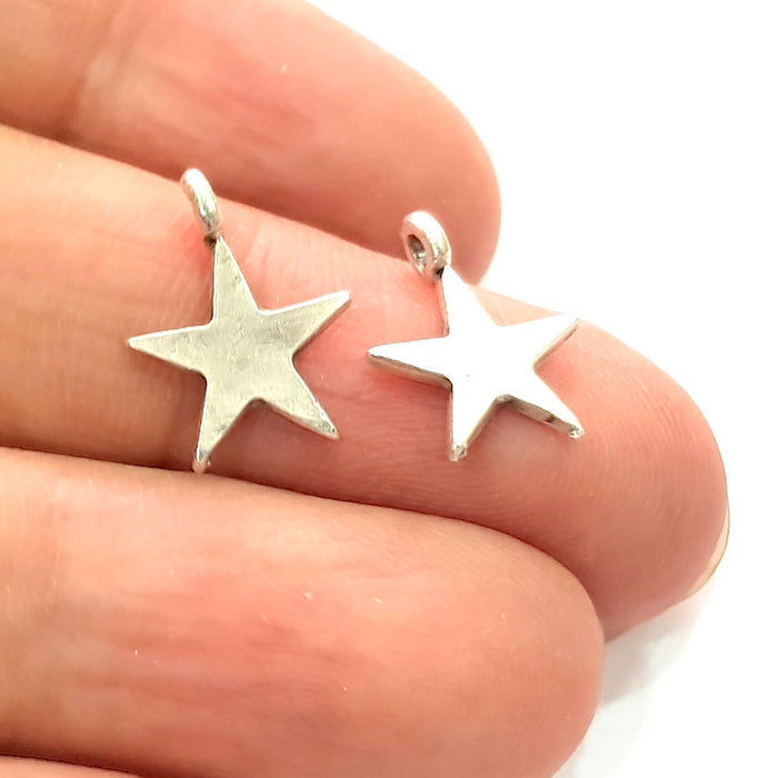 20 Star Charm Silver Charms Antique Silver Plated Metal (16x12mm) G12353