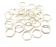 50 Silver Hexagon Connector Charms Antique Silver Plated Charms (13mm) G12354