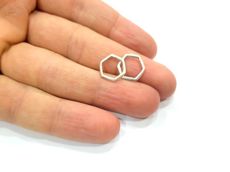 20 Silver Hexagon Connector Charms Antique Silver Plated Charms (13mm) G12354