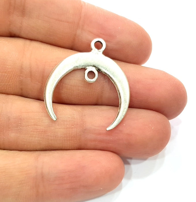 4 Crescent Charm Silver Moon Charm Antique Silver Plated Pendants  (28mm)  G12355