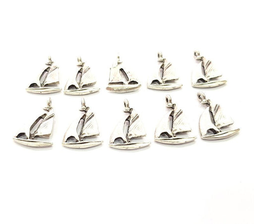 8 Sailboat Charm Silver Charms Antique Silver Plated Metal (21x14mm) G12356