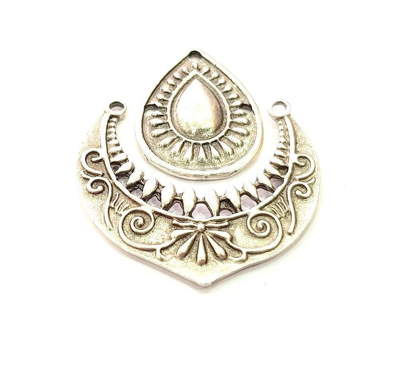 10 Set Silver Charms Antique Silver Plated Metal (42x34mm) G12364