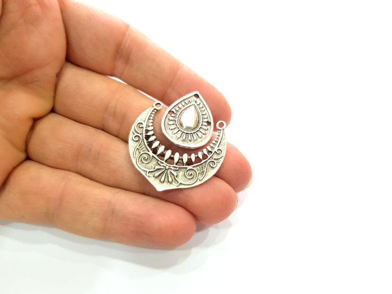 10 Set Silver Charms Antique Silver Plated Metal (42x34mm) G12364