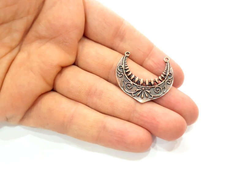 2 Crescent Charm Antique Copper Plated Metal (33x29mm) G12369