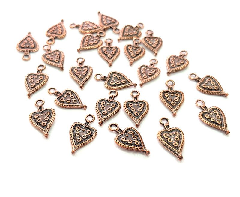 20 Heart Charm Antique Copper Charm Antique Copper Plated Metal (17x9mm) G12378