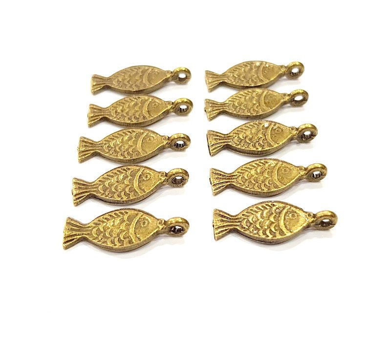 10 Fish Charm Antique Bronze Charm Antique Bronze Plated Metal (21x8mm) G12396