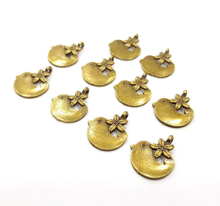 10 Bird and Flower Charms Antique Bronze Charm Antique Bronze Findings (20x16mm) G12397