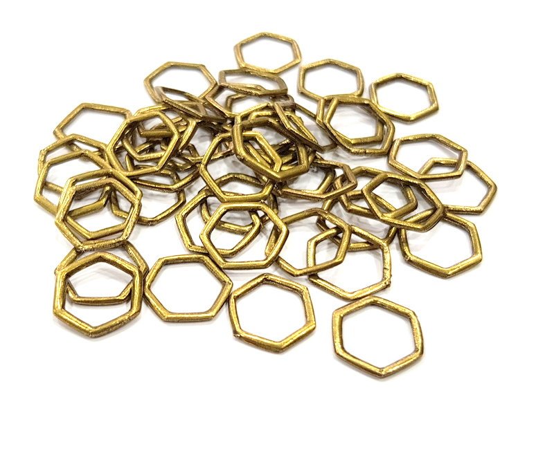 20 Hexagon Connector Findings Antique Bronze Connector Antique Bronze Plated Metal  (13mm) G12399