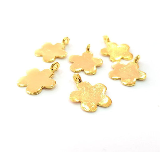 6 Flower  Charm Gold Plated Charm Gold Plated Metal (17x14mm)  G12458