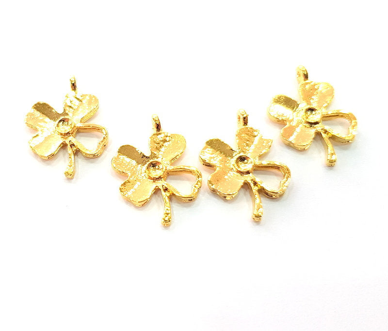 4 Clover Charm Gold Plated Charm Gold Plated Metal (25x16mm)  G12459