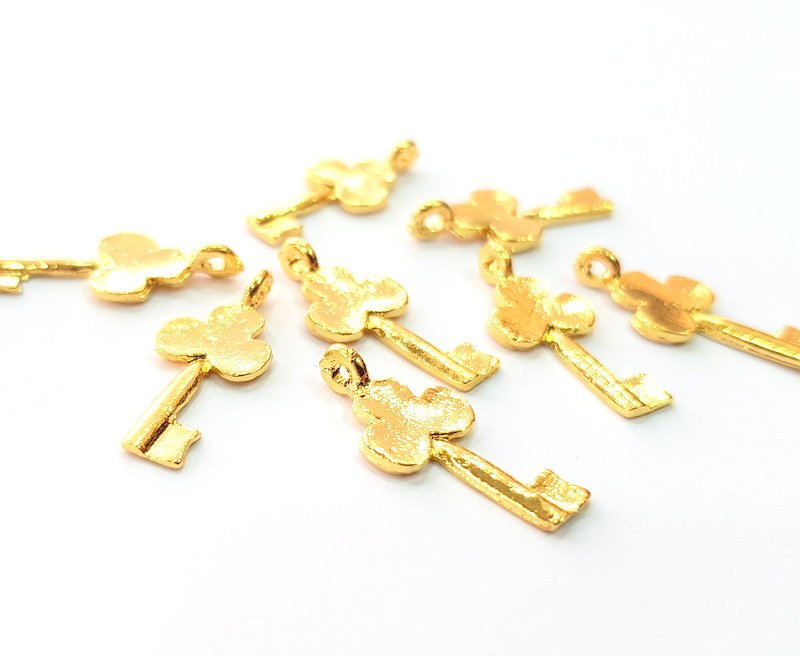8 Key Charm Gold Plated Charm Gold Plated Metal (23x10mm)  G12460
