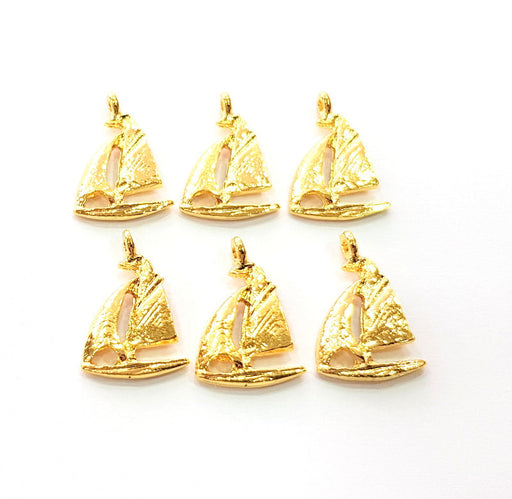 6 Sailboat Charm Gold Plated Charm Gold Plated Metal (22x13mm)  G12466