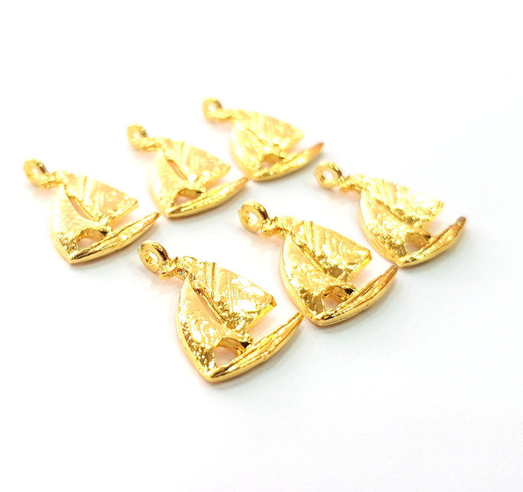 6 Sailboat Charm Gold Plated Charm Gold Plated Metal (22x13mm)  G12466