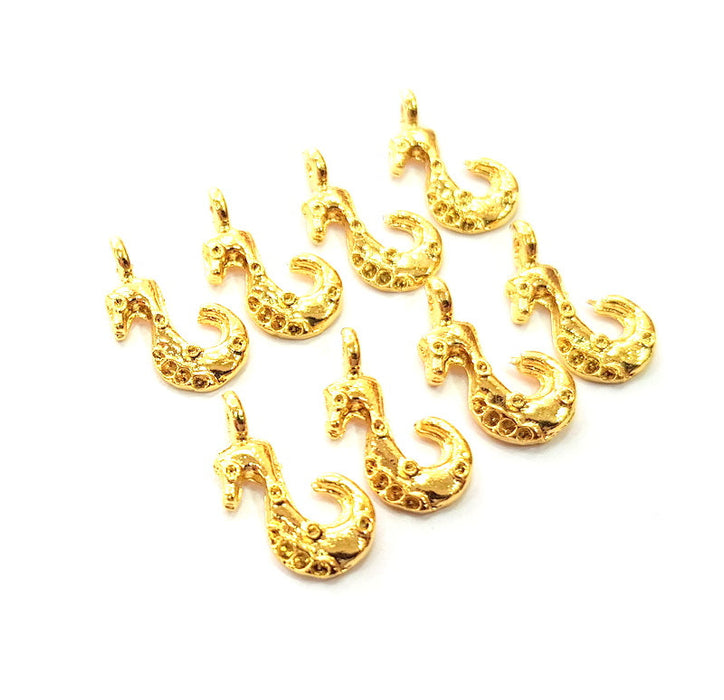 8 Seahorse Charm Gold Plated Charm Gold Plated Metal (18x9mm)  G12474