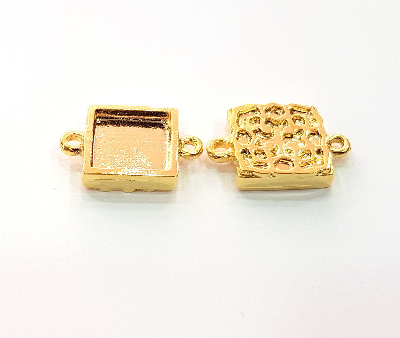 2 Gold Pendant Blank Base Setting Necklace Blank Resin Blank Mountings inlay Blank Shiny Gold Plated Blank ( 12x12 mm blank ) G12475