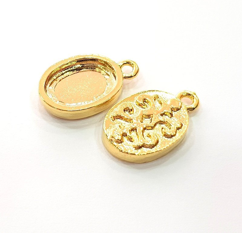 2 Gold Pendant Blank Base Setting Necklace Blank Resin Blank Mountings inlay Blank Shiny Gold Plated Blank ( 14x10 mm blank ) G12478