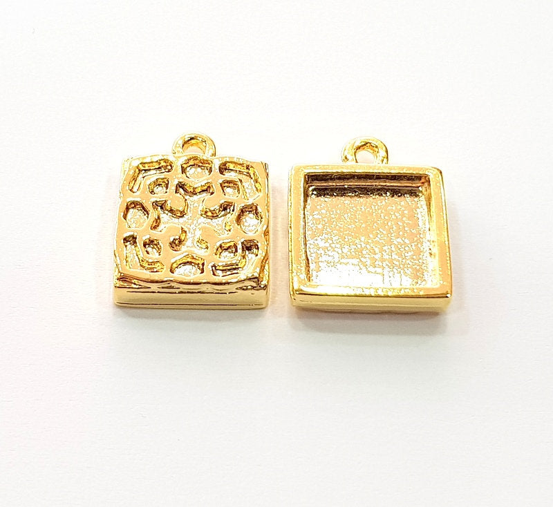 2 Gold Pendant Blank Base Setting Necklace Blank Resin Blank Mountings inlay Blank Shiny Gold Plated Blank ( 12 mm blank ) G12479