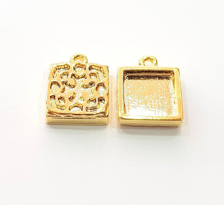 2 Gold Pendant Blank Base Setting Necklace Blank Resin Blank Mountings inlay Blank Shiny Gold Plated Blank ( 12 mm blank ) G12479