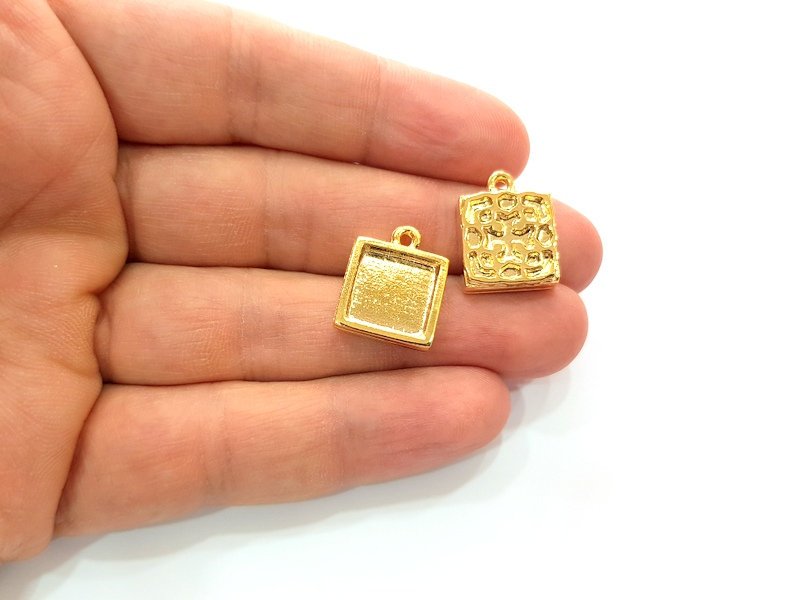 2 Gold Pendant Blank Base Setting Necklace Blank Resin Blank Mountings inlay Blank Shiny Gold Plated Blank ( 12 mm blank ) G12479