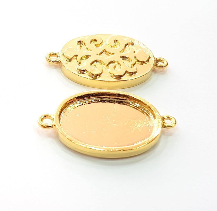 2 Gold Pendant Blank Base Setting Necklace Blank Resin Blank Mountings inlay Blank Shiny Gold Plated Blank ( 25x18 mm blank ) G12480