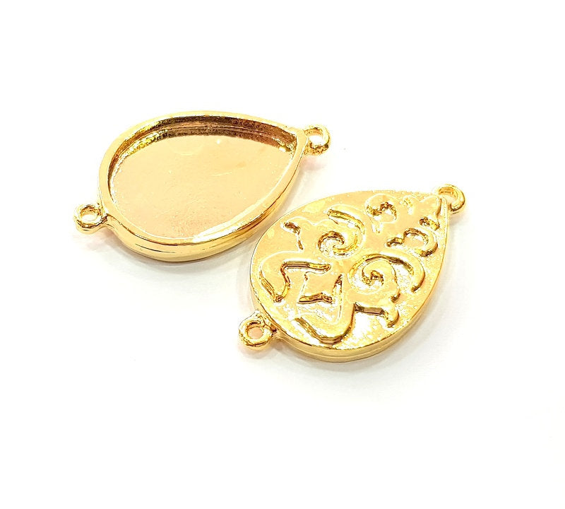 2 Gold Pendant Blank Base Setting Necklace Blank Resin Blank Mountings inlay Blank Shiny Gold Plated Blank ( 25x18 mm blank ) G12481